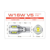 LED лампа AMS EXTREME W16W V5 T15 5500K